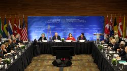 South Korean Minister of Foreign Affairs Kang Kyung-wha, U.S. Secretary of State Rex Tillerson, Canada’s Minister of Foreign Affairs Chrystia Freeland and Japan's Minister of Foreign Affairs Taro Kono are seen during the Foreign Ministers’ Meeting on Security and Stability on the Korean Peninsula in Vancouver, British Columbia, Canada January 16, 2018.