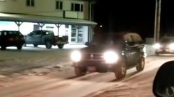 Vehicles are seen during a tsunami warning evacuation in Kodiak, Alaska, U.S., January 23, 2018 in this still image obtained from social media video. Instagram @JUPITERTHEPRODUCER.ASTORIA via REUTERS