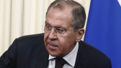 Russian Foreign Minister Sergei Lavrov takes his seat during a joint news conference with Yemeni Foreign Minister Abdel-Malek al-Mekhlafi following their meeting in Moscow, Russia January 22, 2018.