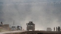 A Turkish Army vehicle leaves from a military post near the Turkish-Syrian border in Kilis province, Turkey January 31, 2018.