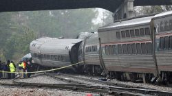 Emergency responders are at the scene after an Amtrak passenger train collided with a freight train and derailed in Cayce, South Carolina, U.S., February 4, 2018.