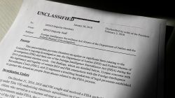 A copy of the formerly top secret classified memo written by House Intelligence Committee Republican staff and declassified for release by U.S. President Donald Trump is seen shortly after it was released by the committee in Washington, February 2, 2018.