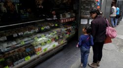 A woman and a child look at prices in a grocery store in downtown Caracas, Venezuela March 10, 2017.