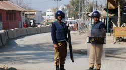 Policemen keep guard near the central prison where a court convicted 31people over the campus lynching of a university student last year who was falsely accused of blasphemy, and sentenced one of them to death, in Haripur, Pakistan February 7, 2018.