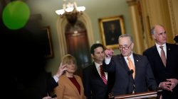 Senate Minority Leader Chuck Schumer (D-NY) speaks during a news conference on Capitol Hill in Washington, U.S., February 6, 2018.