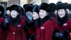 Members of North Korean cheering squad arrive at a hotel in Inje, South Korea, February 7, 2018.