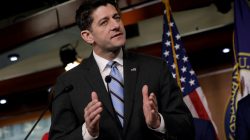 House Speaker Paul Ryan (R-WI) speaks at a news conference with Republican leaders after a closed conference on Capitol Hill in Washington, U.S., February 14, 2018. REUTERS/Yuri Gripas