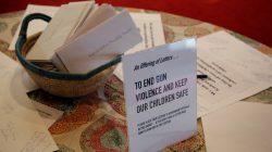 Placards and letters are shown, signed by worshipers at Christ Church United Methodist Church in response to shootings in nearby Parkland, Florida which will be sent to legislators and officials in Fort Lauderdale, Florida, U.S. February 18, 2018. REUTERS/Joe Skipper