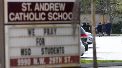 Mourners attend a service for Carmen Marie Schentrup, one of the victims of the school shooting at St. Andrew Church Catholic Church in Coral Springs, Florida, U.S. February 20, 2018. REUTERS/Joe Skipper