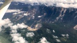 A handout photo shows several landslides on mountains in the Muller range after an earthquake struck Papua New Guinea's Southern Highlands February 26, 2018. Picture taken February 26, 2018. Steve Eatwell-Mission Aviation Fellowship/Handout via REUTERS