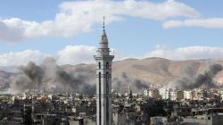 Smoke rises from the besieged Eastern Ghouta in Damascus, Syria, February 27, 2018. REUTERS/ Bassam Khabieh
