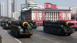 FILE PHOTO - Intercontinental ballistic missiles are seen at a grand military parade celebrating the 70th founding anniversary of the Korean People's Army at the Kim Il Sung Square in Pyongyang, in this photo released by North Korea's Korean Central News Agency (KCNA) February 9, 2018. KCNA/via REUTERS