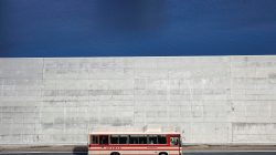A bus is driven past a seawall in Yamada village, Iwate Prefecture, Japan, March 3, 2018. REUTERS/Kim Kyung-Hoon