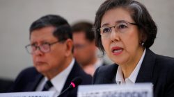 REFILE - CORRECTING TITLE Special Rapporteur on the situation of human rights in Myanmar, Yanghee Lee (R) gives her report next to the Chairperson of the Fact-Finding Mission on Myanmar Marzuki Darusman, during the Human Rights Council at the United Nations in Geneva, Switzerland, March 12, 2018. REUTERS/Denis Balibouse