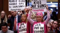 People supporting gun control attend a hearing by the Senate Judiciary Committee during a hearing about legislative proposals to improve school safety in the wake of the mass shooting at the high school in Parkland, Florida, on Capitol Hill in Washington, U.S., March 14, 2018. REUTERS/Joshua Roberts