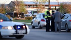 Schertz Police block off Doerr Lane near the scene of a blast at a FedEx facility in Schertz, Texas, U.S., March 20, 2018. REUTERS/Sergio Flore