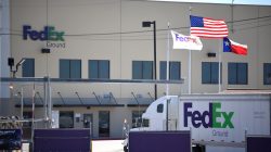 A FedEx truck is seen outside FedEx facility following the blast, in Schertz, Texas, U.S., March 20, 2018. REUTERS/Sergio Flores