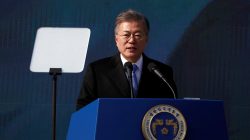 FILE PHOTO: South Korean President Moon Jae-in delivers a speech during a ceremony celebrating the 99th anniversary of the March First Independence Movement against Japanese colonial rule, at Seodaemun Prison History Hall in Seoul, South Korea, March 1, 2018. REUTERS/Kim Hong-Ji