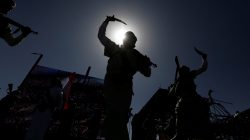 Houthi performers dance during a rally to mark the third anniversary of the Saudi-led intervention in the Yemeni conflict in Sanaa, Yemen March 26, 2018. REUTERS/Khaled Abdullah