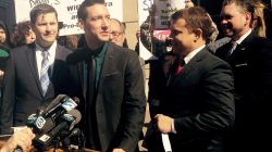 FILE PHOTO: Anti-abortion activist David Daleiden speaks at a news conference outside court in Houston, Texas, U.S., February 4, 2016. REUTERS/Ruthy Munoz/File Photo