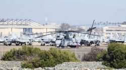 FILE PHOTO: A United States Marine Corps CH-53E Super Stallion Helicopter sits at North Island Naval Air Station Coronado, California, April 12, 2015. REUTERS/Louis Nastro/File Photo