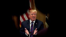 U.S. President Donald Trump speaks during a meeting with governors and members of Congress at the White House in Washington, U.S., April 12, 2018. REUTERS/Kevin Lamarque