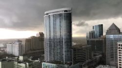 Dark clouds hover above buildings amidst tornadoes in Fort Lauderdale, Florida, the U.S., April 10, 2018 in this still image obtained from a social media video. Emmet Finneran/via REUTERS