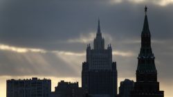 FILE PHOTO: A view shows a tower of the Kremlin (R) and the Foreign Ministry headquarters (back) in Moscow, Russia March 16, 2018. REUTERS/Maxim Shemetov/File Photo