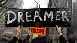 Activists and DACA recipients march up Broadway during the start of their 'Walk to Stay Home,' a five-day 250-mile walk from New York to Washington D.C., to demand that Congress pass a Clean Dream Act, in Manhattan, New York, U.S., February 15, 2018. REUTERS/Shannon Stapleton