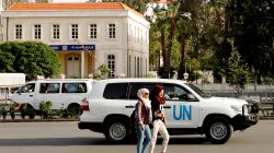 FILE PHOTO: The United Nation vehicle carrying the Organisation for the Prohibition of Chemical Weapons (OPCW) inspectors is seen in Damascus, Syria April 17, 2018. REUTERS/Omar Sanadiki