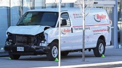 A damaged van seized by police is seen after multiple people were struck at a major intersection northern Toronto, Ontario, Canada, April 23, 2018. REUTERS/Saul Porto
