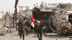 Soldiers loyal to Syria's President Bashar al-Assad forces are deployed at al-Qadam area near Yarmouk Palestinian camp in Damascus,Syria April 29,2018.REUTERS/ Omar Sanadiki