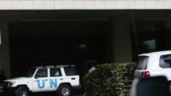 FILE PHOTO: The United Nation vehicle carrying the Organisation for the Prohibition of Chemical Weapons (OPCW) inspectors is seen in Damascus, Syria April 18, 2018. REUTERS/ Ali Hashisho