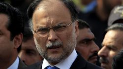 FILE PHOTO: Pakistan's Interior Minister Ahsan Iqbal speaks to media outside the accountability court in Islamabad, Pakistan October 2, 2017. REUTERS/Faisal Mahmood/File Photo