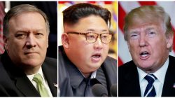 FILE PHOTO: A combination photo shows Mike Pompeo (L) in Washington, North Korean leader Kim Jong Un (C) in Pyongyang, North Korea and U.S. President Donald Trump (R), in Palm Beach, Florida, U.S., respectively from Reuters files. REUTERS/Yuri Gripas (L) & KCNA handout via Reuters & Kevin Lamarque (R)