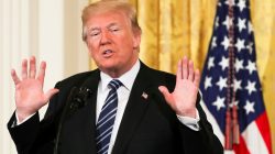FILE PHOTO: U.S. President Donald Trump gestures as he delivers remarks during the Prison Reform Summit at the White House in Washington, DC, U.S., May 18, 2018. REUTERS/Kevin Lamarque/File Ph