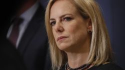 U.S. Secretary of Homeland Security Kirstjen Nielsen speaks to reporters after she, FBI Director Christopher Wray and Director of National Intelligence Daniel Coats briefed members of the U.S. House of Representatives on election security at the U.S. Capitol in Washington, U.S., May 22, 2018. REUTERS/Leah Millis