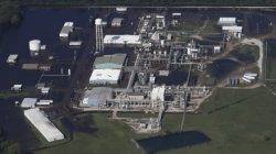 FILE PHOTO: The flooded plant of French chemical maker Arkema SA, which produces organic peroxides, is seen after fires were reported at the facilty after Tropical Storm Harvey passed in Crosby, Texas, U.S. August 31, 2017. REUTERS/Adrees Latif