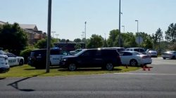 Police is seen near Noblesville West Middle School in Noblesville, Indiana, U.S., May 25, 2018 in this still image obtained from social media video. COURTESY CHRISTOPHER REILY/via REUTERS