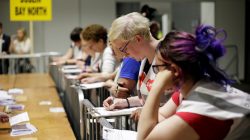 Observers watch as votes are tallied folowing yesterday's referendum on liberalizing abortion law, in Dublin, Ireland, May 26, 2018. REUTERS/Max Rossi