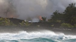 Lava flows into the Pacific Ocean in the Kapoho area, east of Pahoa, during ongoing eruptions of the Kilauea Volcano in Hawaii, U.S., June 4, 2018. REUTERS/Terray Sylvester