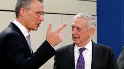 FILE PHOTO: NATO Secretary-General Jens Stoltenberg and U.S. Secretary of Defence Jim Mattis attend a NATO defence ministers meeting at the Alliance headquarters in Brussels, Belgium, February 15, 2018. REUTERS/Francois Lenoir/File Photo