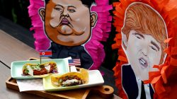 The Rocket Man Taco and the El Trumpo Taco is pictured at Lucha Loco in Singapore June 8, 2018. REUTERS/Feline Lim