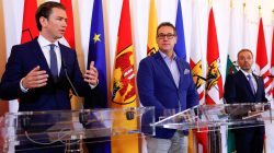 Austrian Chancellor Sebastian Kurz, Vice Chancellor Heinz-Christian Strache and Interior Minister Herbert Kickl attend a news conference in Vienna, Austria June 8, 2018. REUTERS/Leonhard Foeger