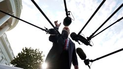 U.S. President Donald Trump speaks as he departs the White House in Washington, U.S., on his way to the G7 Summit in Canada, June 8, 2018. REUTERS/Kevin Lamarque
