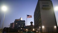 A vintage car passes by in front of the U.S. Embassy in Havana, Cuba, January 12, 2017. REUTERS/Alexandre Meneghini