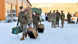 FILE PHOTO: U.S. Marines, who are to attend a six-month training to learn about winter warfare, arrive in Stjordal, Norway January 16, 2017. NTB Scanpix/Ned Alley/via REUTERS/File Photo