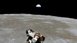 FILE PHOTO: The Apollo 11 Lunar Module ascent stage, with astronauts Neil A. Armstrong and Edwin E. Aldrin Jr. aboard, is photographed from the Command and Service Modules in lunar orbit in this July 1969 file photo. Courtesy NASA/Handout via REUTERS