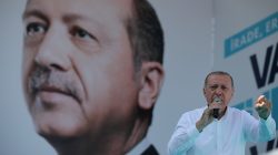 FILE PHOTO: Turkish President Tayyip Erdogan addresses his supporters during an election rally in Ankara, Turkey, June 9, 2018. REUTERS/Umit Bektas/File Photo