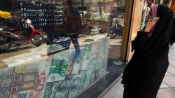 FILE PHOTO: A woman looks at exchange rates by the window of a currency exchange shop in Tehran's business district, Iran January 7, 2012. REUTERS/Raheb Homavandi /File Photo